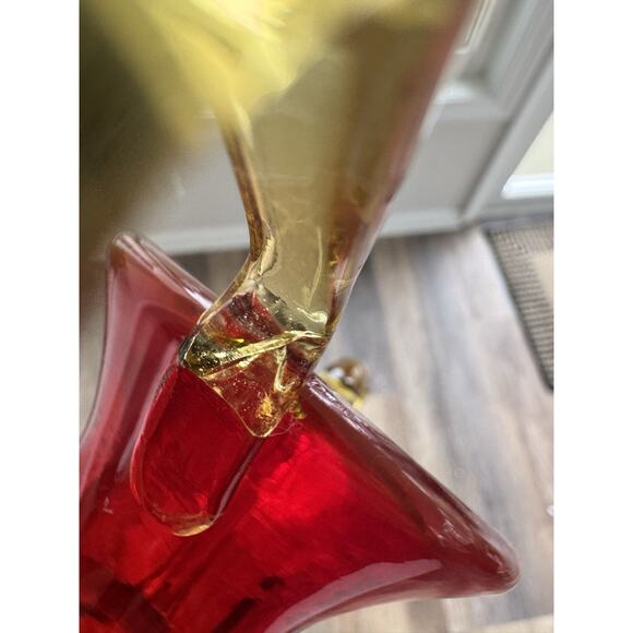 Vintage MCM Blenko Art Glass Amberina Tangerine Vase With Handles -13.75" Tall - Picture 4 of 8